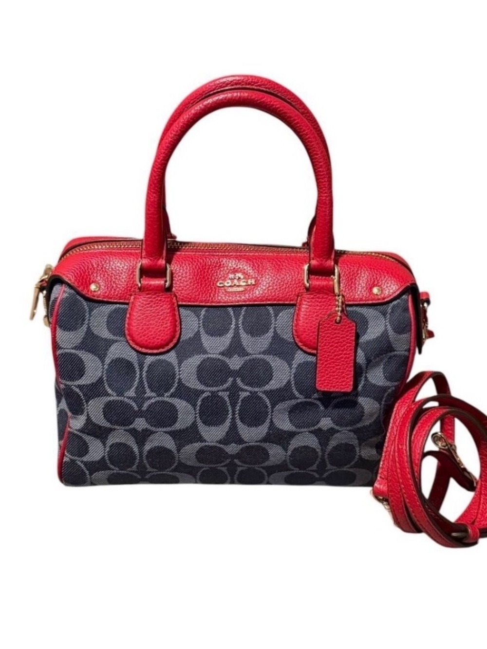 Small Coach Rowan Signature Satchel with Red Leather Trim